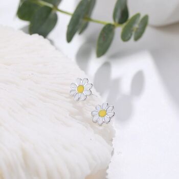 Enamel Daisy Flower Stud Earrings In Sterling Silver, 2 of 12