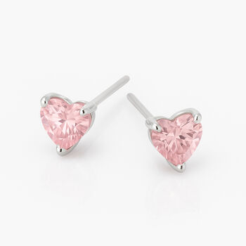 Sterling Silver Pink Heart Cz Stud Earrings – 7mm, 2 of 4