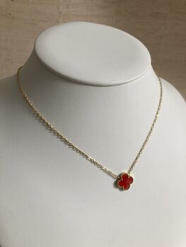 Gold Plated Red Single Clover Necklace, 5 of 7