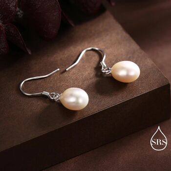 Freshwater Pearl Drop Hook Earrings In Sterling Silver, 9 of 10