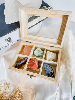 Six Pieces Raw Healing Crystals In Wooden Box, 4 of 4