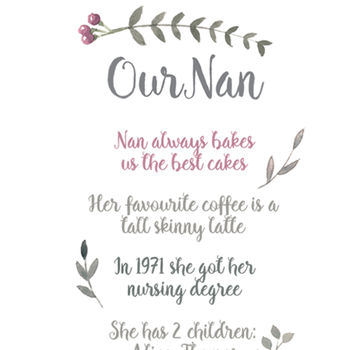 Personalised Our Nanny Framed Print, 6 of 8