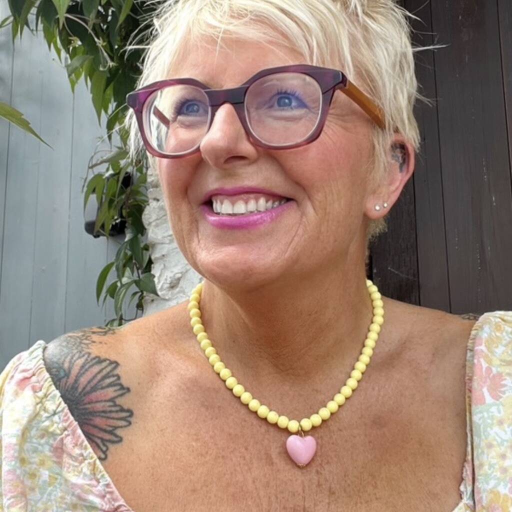 Buttermilk Yellow Bead And Pink Heart Necklace, 1 of 6