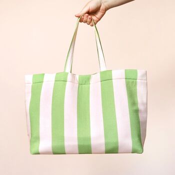 Wide Pink And Green Striped Tote Bag, 4 of 4