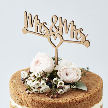 Mrs And Mrs Heart Wooden Wedding Cake Topper, 2 of 5