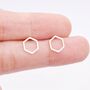 Sterling Silver Minimalist Open Hexagon Stud Earrings, thumbnail 4 of 12