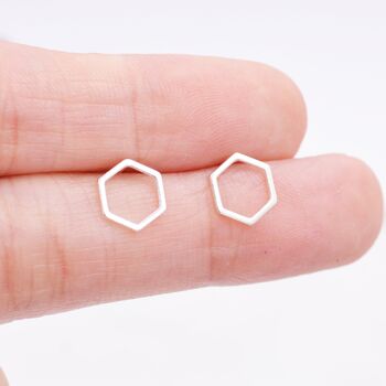 Sterling Silver Minimalist Open Hexagon Stud Earrings, 4 of 12