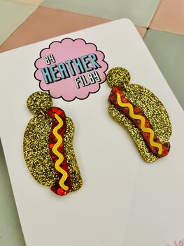 Hot Dog Glitter Resin Earrings, 5 of 5