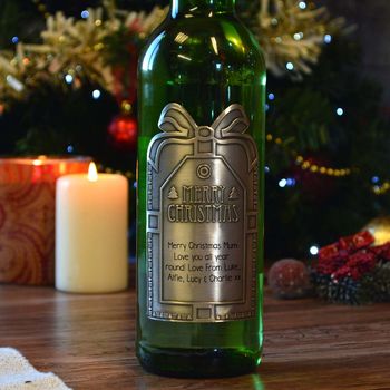 Christmas Personalised Gin With Pewter Bow Label, 2 of 6