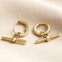 Gold Stainless Steel T Bar Huggie Hoop Earrings, thumbnail 3 of 5