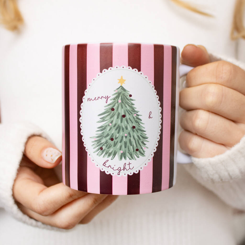 Merry And Bright Striped Christmas Mug