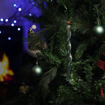 Hand Blown Frosted Glass Icicle Tree Decoration Ornament, 2 of 8