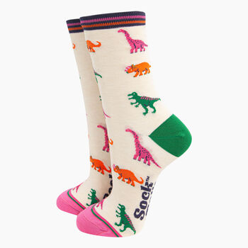 Dinosaurs Bamboo Socks Women's Christmas Cracker Hanging Tree Decoration, 4 of 5