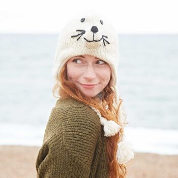 Seal Hand Knitted Woollen Animal Hat, 2 of 6