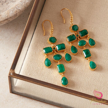 Emerald Chandelier Statement Earrings 18 K Gold And Silver, 3 of 5
