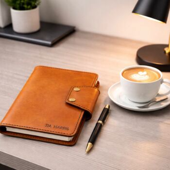 Leather A5 Luxury Journal Cover, Personalised Notebook, Burnt Tan, 3 of 12