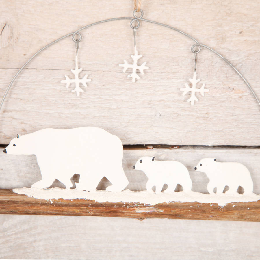 Three Polar Bear Family Christmas Decoration By red berry apple