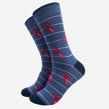 Men's Lobster Bamboo Socks Stripe In Denim Blue, 2 of 4