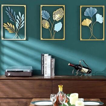 Stylish Blues And Gold Leaf Wall Art Decor, 4 of 11