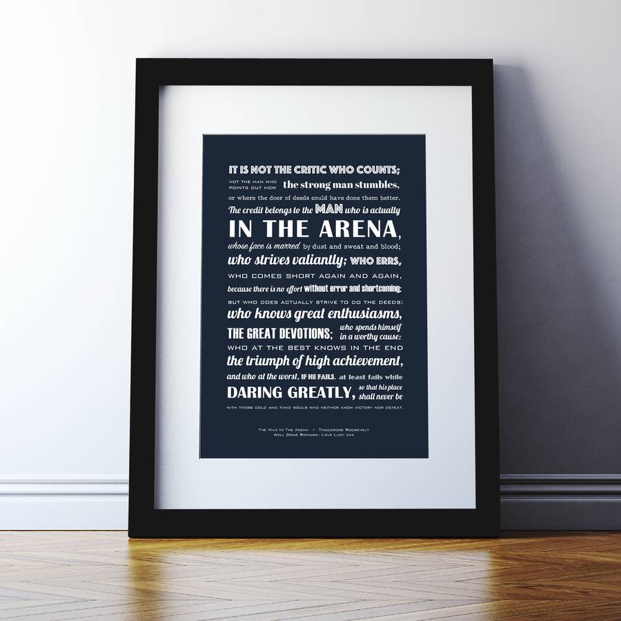 Theodore Roosevelt Man In The Arena Typographic Print, 1 of 4