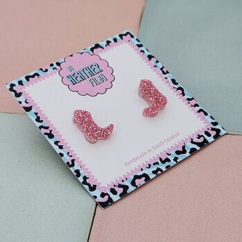 Cowboy Boot Glitter Resin Stud Earrings Pink, Blue And Silver, 2 of 12
