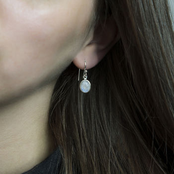 Sterling Silver Dangly Moonstone Oval Earrings, 2 of 3