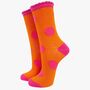 Women's Glitter Socks Orange Pink Large Polka Dots, thumbnail 2 of 4