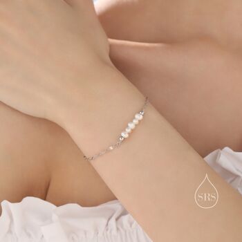 Sterling Silver Pearl Beaded Bracelet With Sparkly Disk Chain, 4 of 12