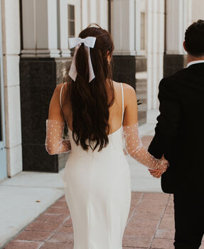 'Emma' White Satin Bridal Bow, 2 of 3