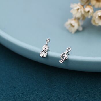 Sterling Silver Violin And Music Note Stud Earrings, 4 of 8