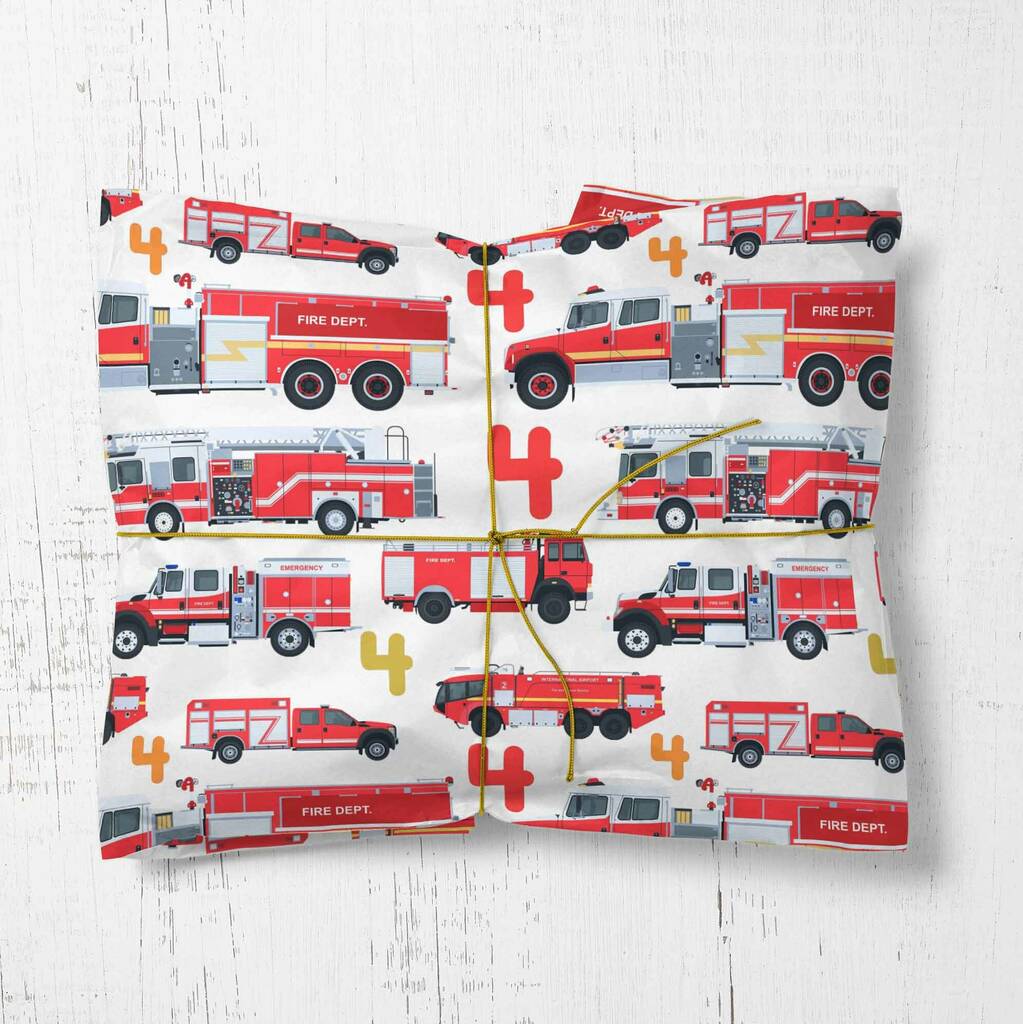 Personalised Fireman Fire Truck Wrapping Paper, 1 of 9