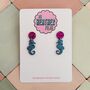 Blue And Pink Small Seahorse Glitter Earrings / Gift For Mermaid Lovers / Seaside Vacation Or Summer Cruise Accessory, thumbnail 1 of 4