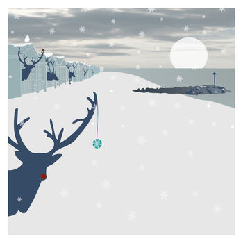 Beach Inspired Christmas Card Reindeer In Beach Huts, 2 of 2