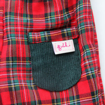 Reversible Baby Kids Red Tartan Cord Trousers, 5 of 7