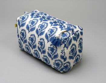 Paisley Floral Pattern Cotton Wash Bag In Blue, 2 of 8