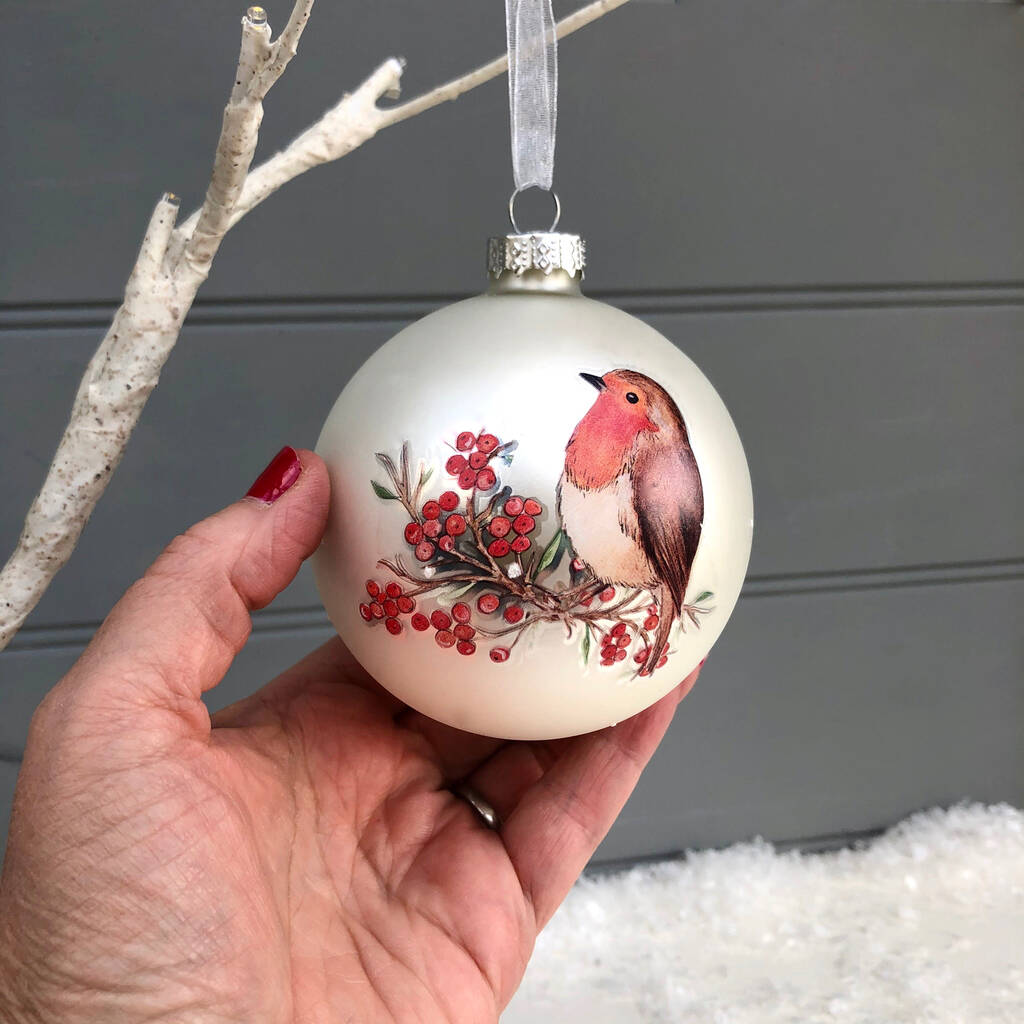 Personalised Robin Glass Bauble By Pink Pineapple Home & Gifts