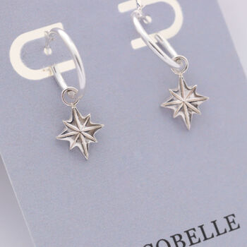 Sterling Silver North Star Charm Hoop Earrings, 6 of 6