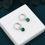 Sterling Silver Dangling Malachite Hoop Earrings, thumbnail 2 of 12