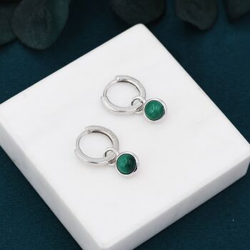 Sterling Silver Dangling Malachite Hoop Earrings, 2 of 12