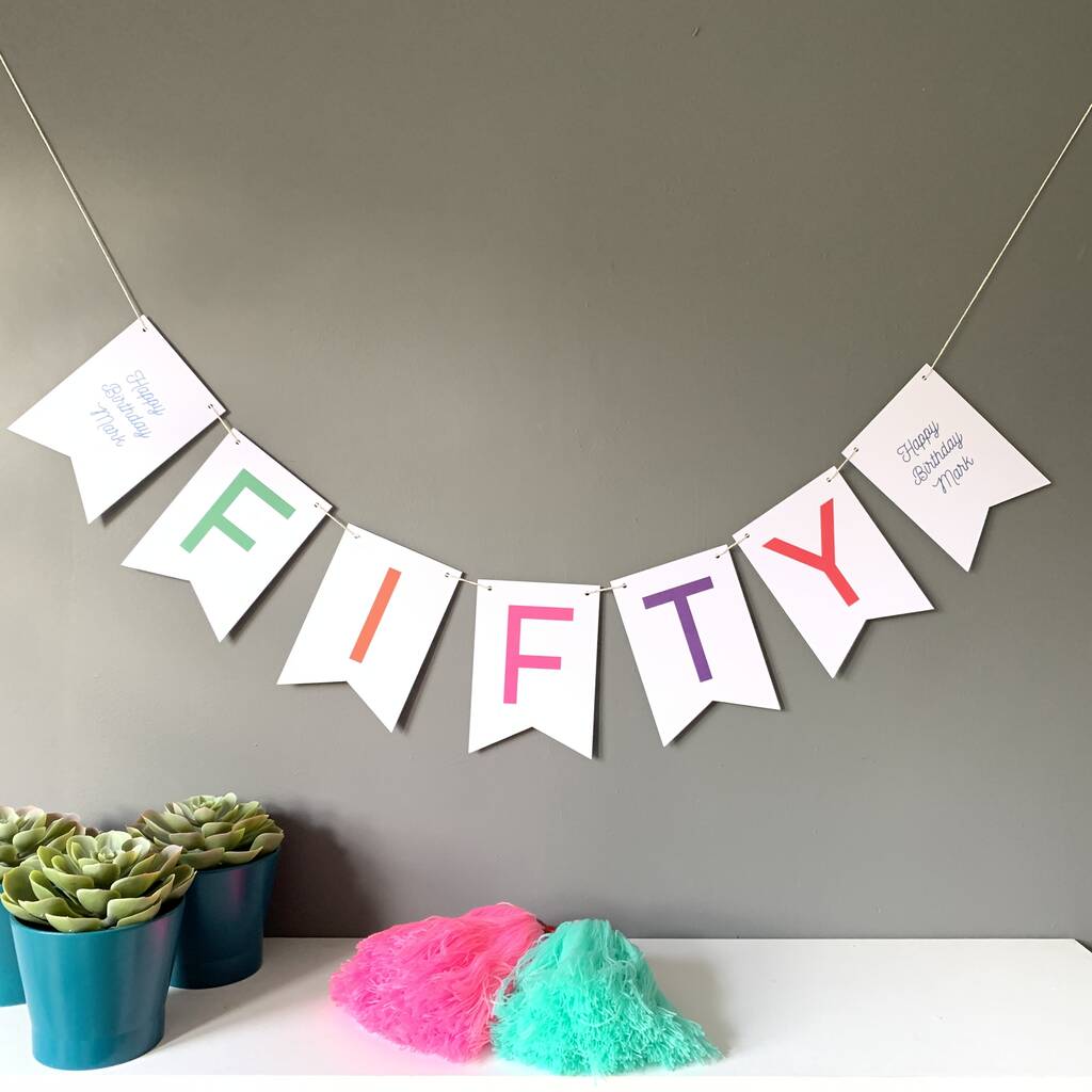 Fifty Birthday Party Banner Bunting Decoration By Daisyley Designs ...