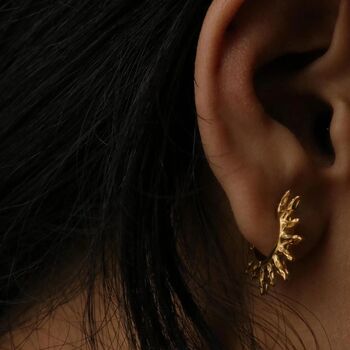 18k Gold Plated Hammered Sun Hoop Earrings, 4 of 7
