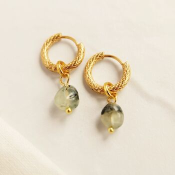 Gemstone Prehnite Gold Plated Hoop Earrings, 2 of 3