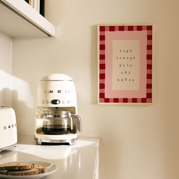 Don't Forget Milk And Bread Checkered Kitchen Wall Print, 6 of 9