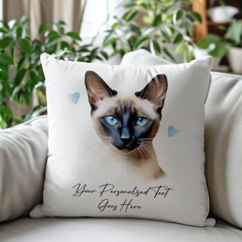 Personalised Siamese Cat Love Hearts Cushion Cover, 2 of 2