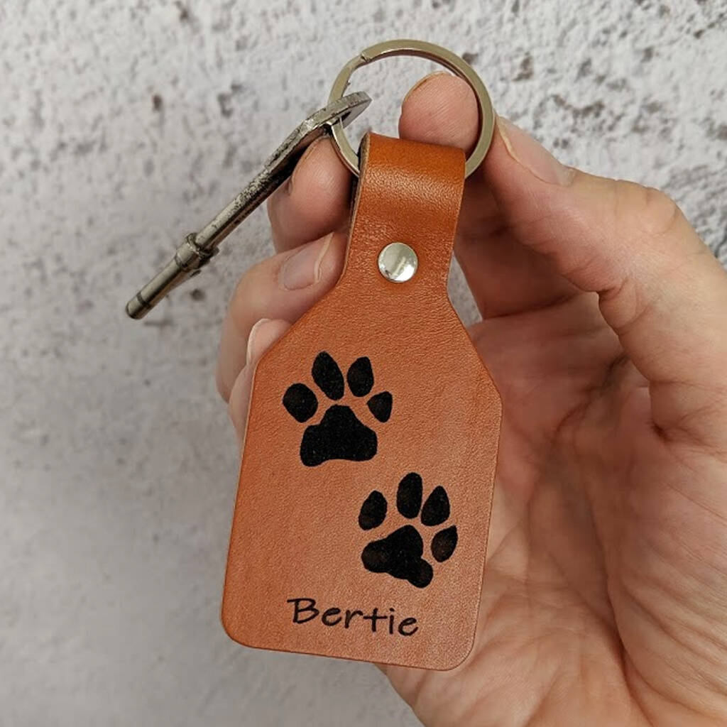 Image of Personalised Leather Pawprint Key Ring, Black/Brown