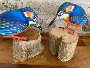 Hand Carved Wooden Kingfisher Bird Figurine Hand Painted, 3 of 7