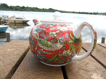 Two Cup Teapot In Red Strawberry Thief Design, 12 of 12