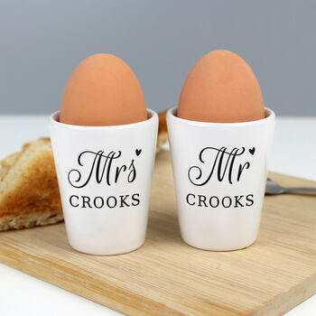 Personalised Mr And Mrs Ceramic Egg Cup Set, 4 of 4