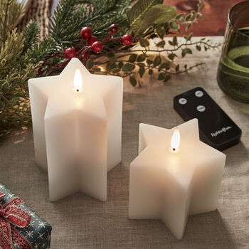 Two White Wax Star Shaped Tru Glow® LED Battery Candles, 3 of 4