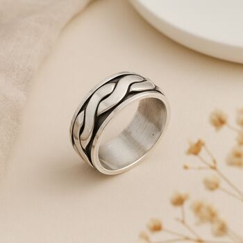 Personalised Men’s Sterling Silver Twisted Braid Spinner Ring – 8mm, 4 of 10